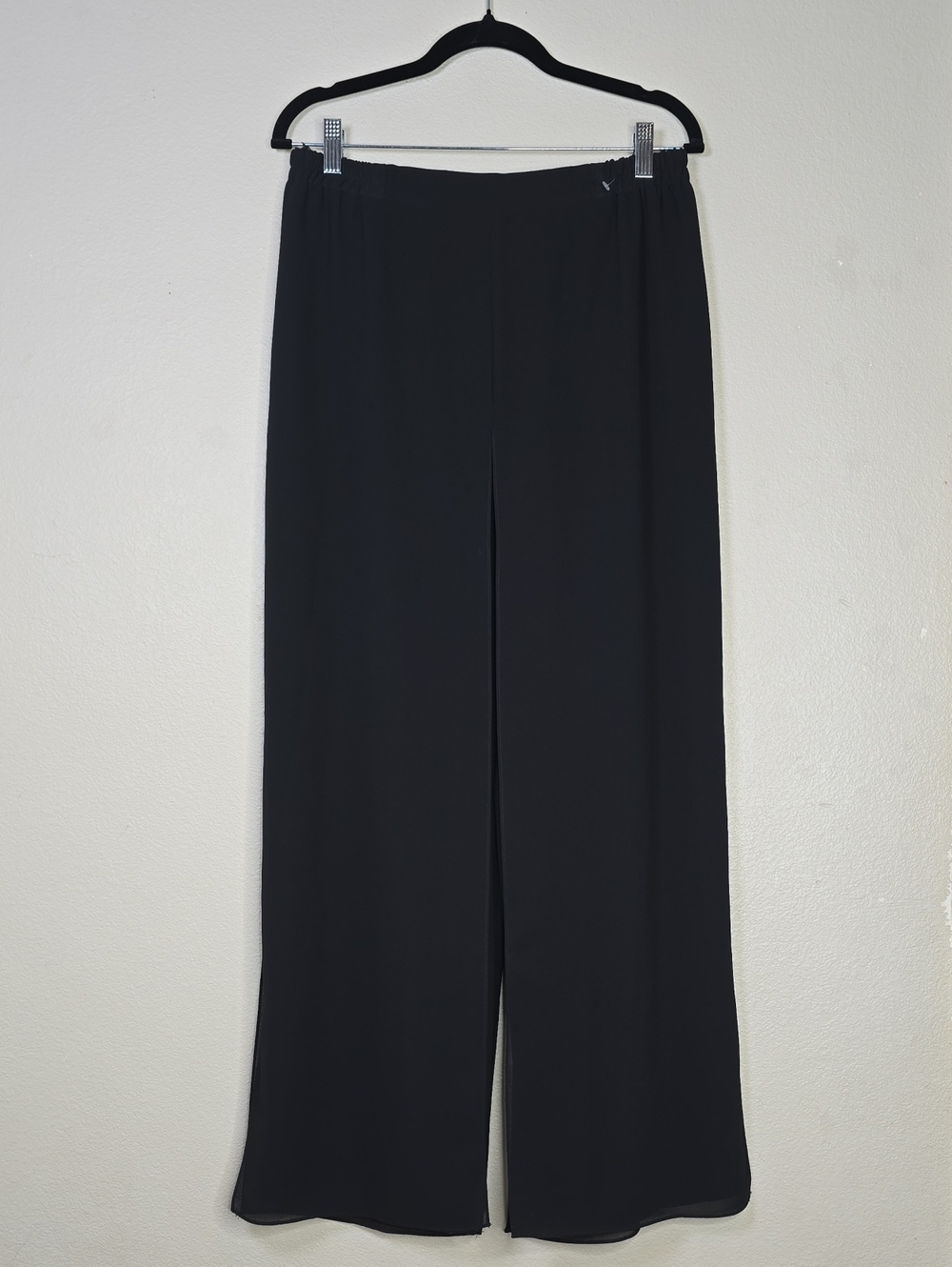 R&M Richards Black Wide-Leg Chiffon Flowy Sheer Overlay  Pull-On Palazzo Size 12